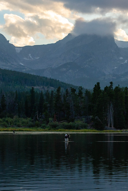 Fly fishing in a mountain lake