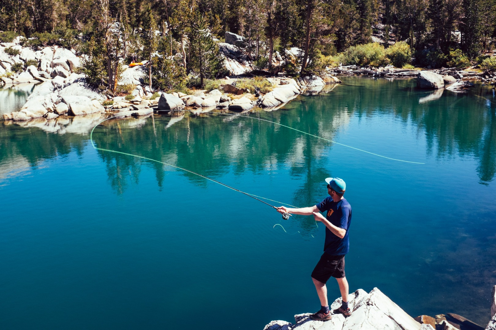 Fly fishing at a lake