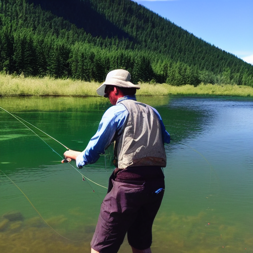 fly fisher casting into a lake