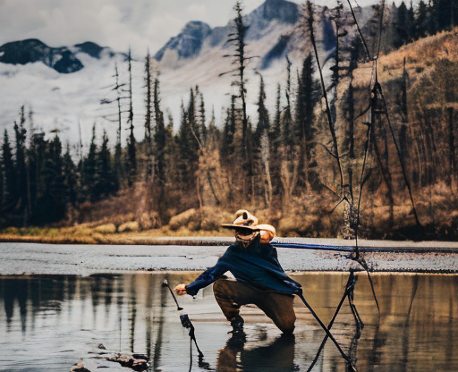 Wading in a lake